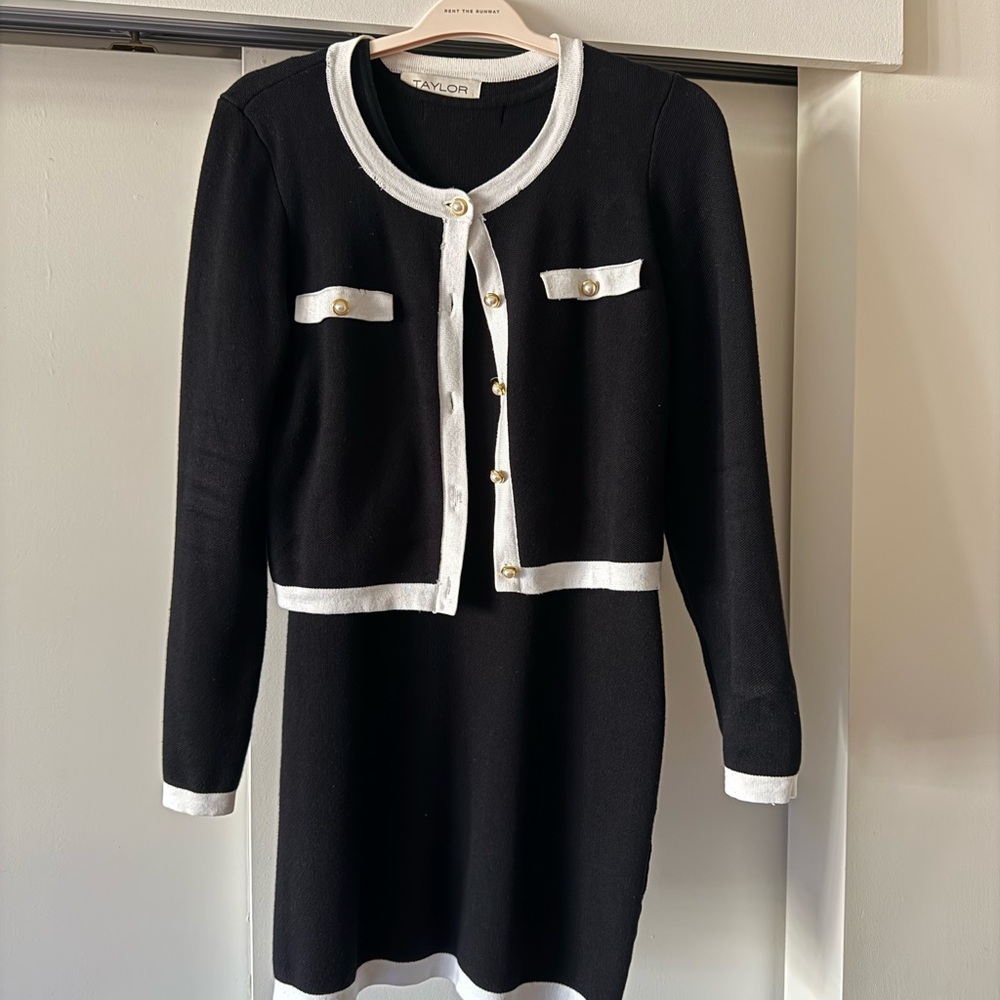 Taylor Black Knit 2-Piece Dress Cardigan